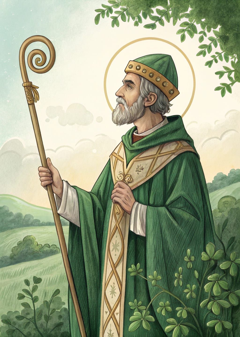 A Portrait of St. Patrick in Traditional Irish Art