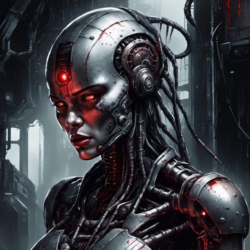 Cyberpunk Cyborg with Biomechanical Details in Graphic Novel...