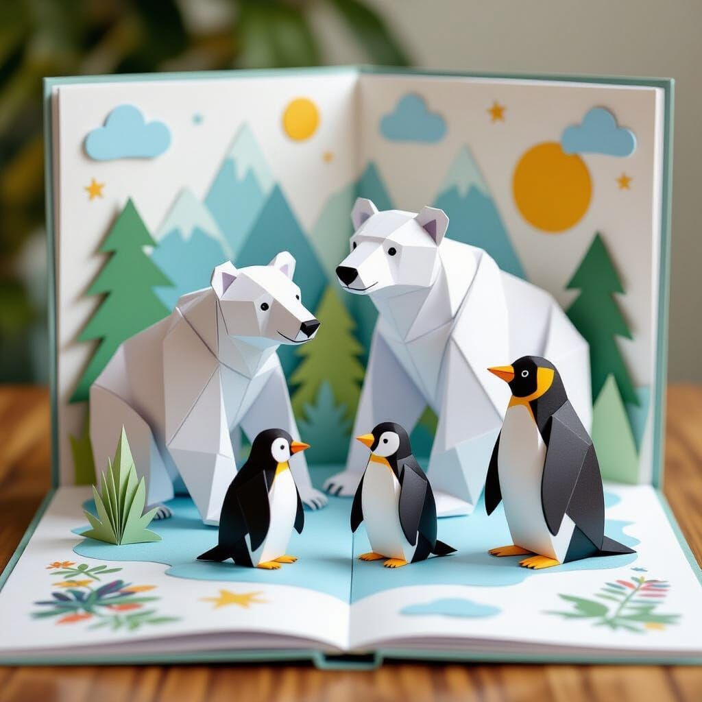 Origami Pop-Up Book with Polar Bears