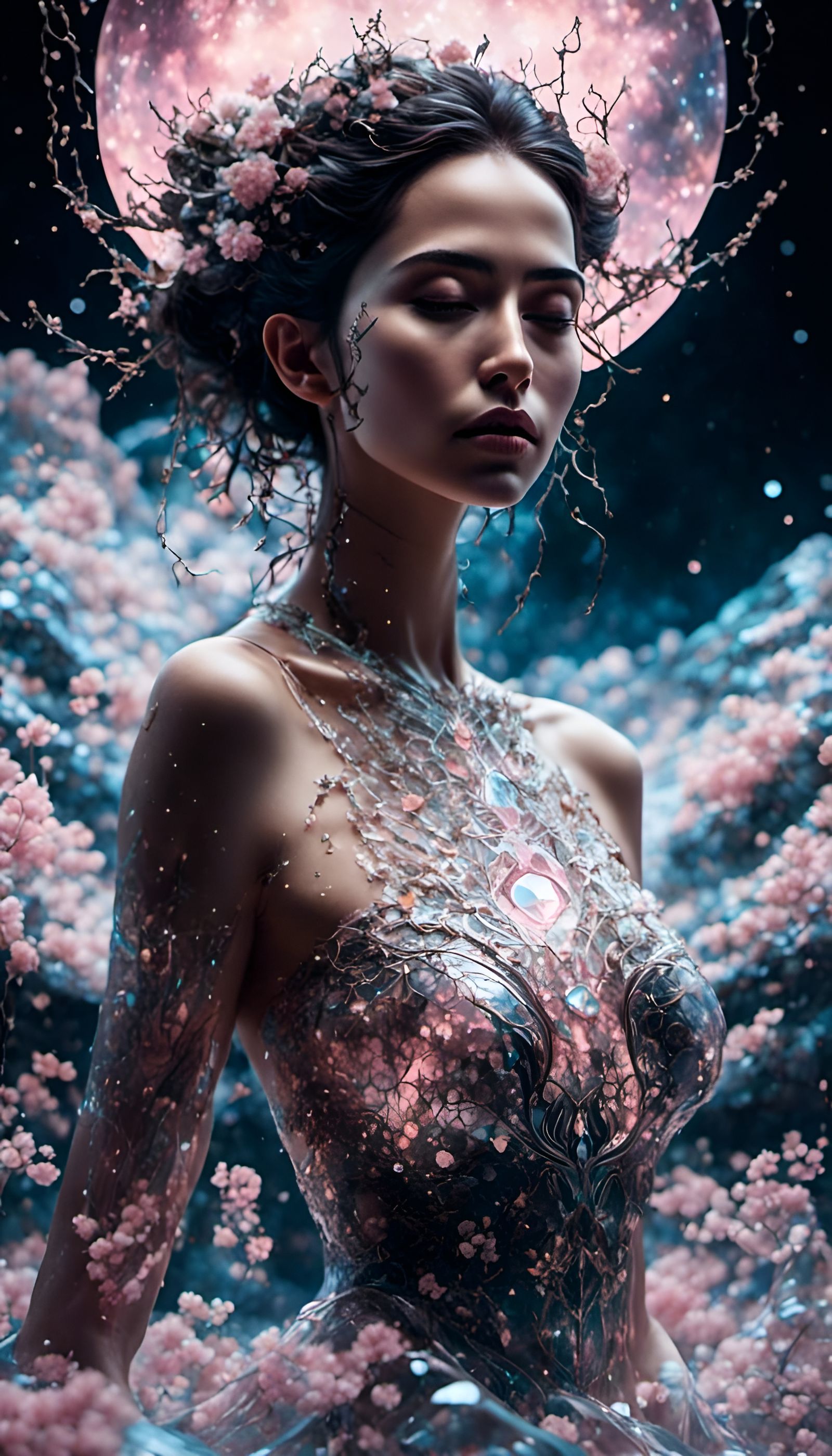 Celestial Woman Emerges from Water: Hyperrealistic Portrait