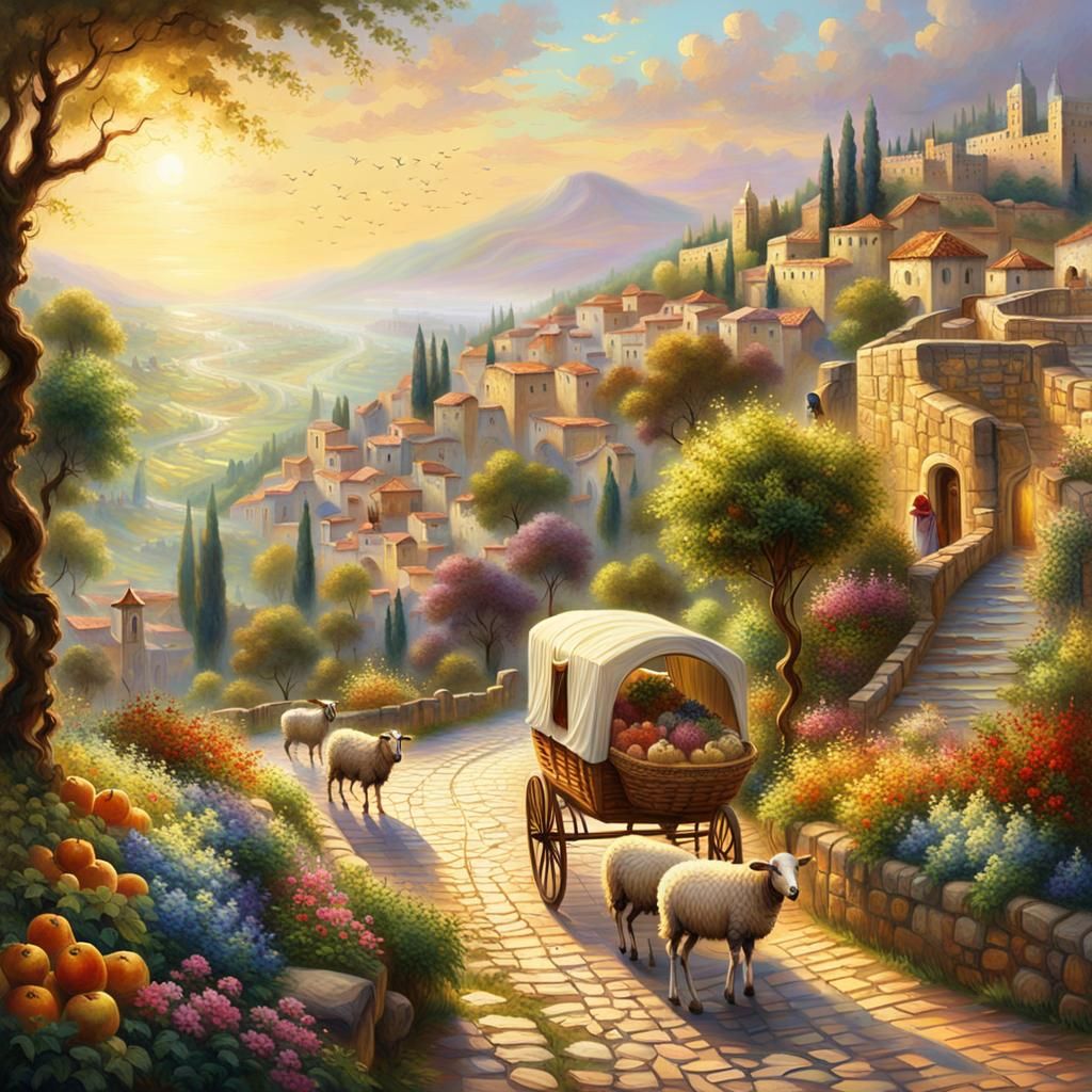 Jerusalem Caravan with Fruit Basket in Ethereal Style