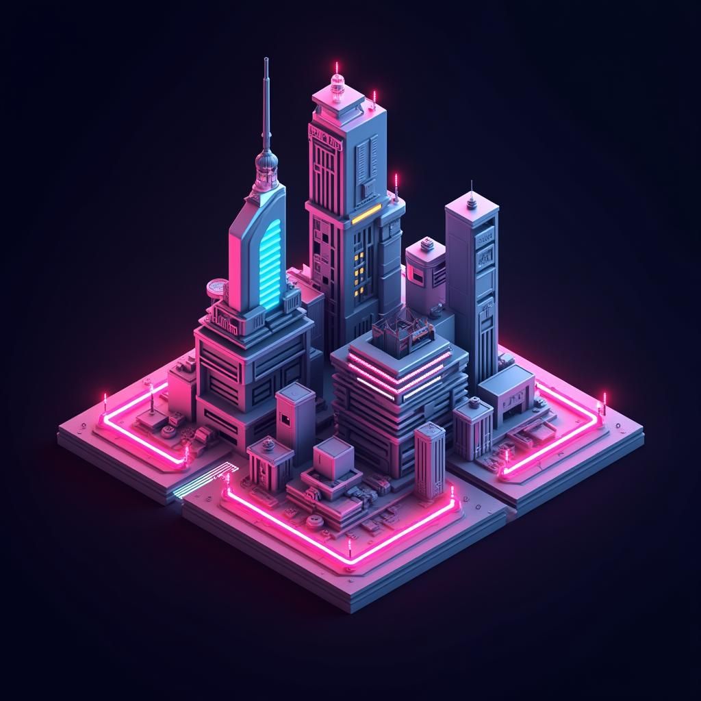 Futuristic 3D Logo with Neon Lights in Anime Style