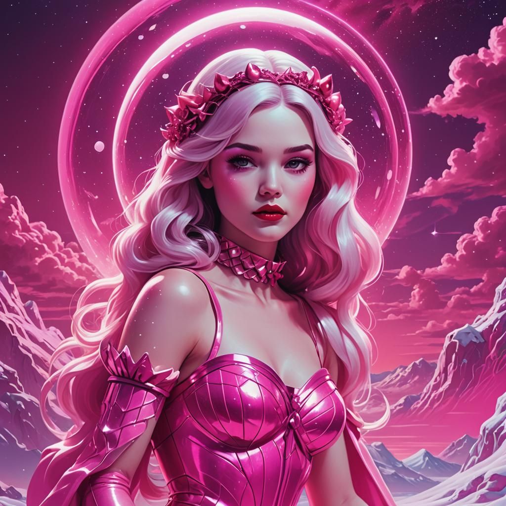 Snow White Space Mermaid in Synthwave Neon Style