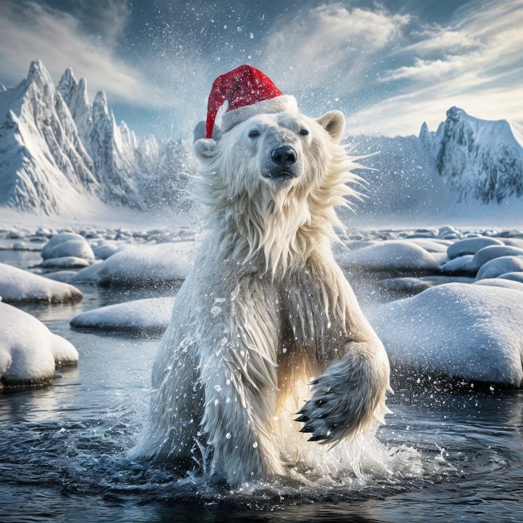 Polar Bear Santa Shakes off Arctic Water