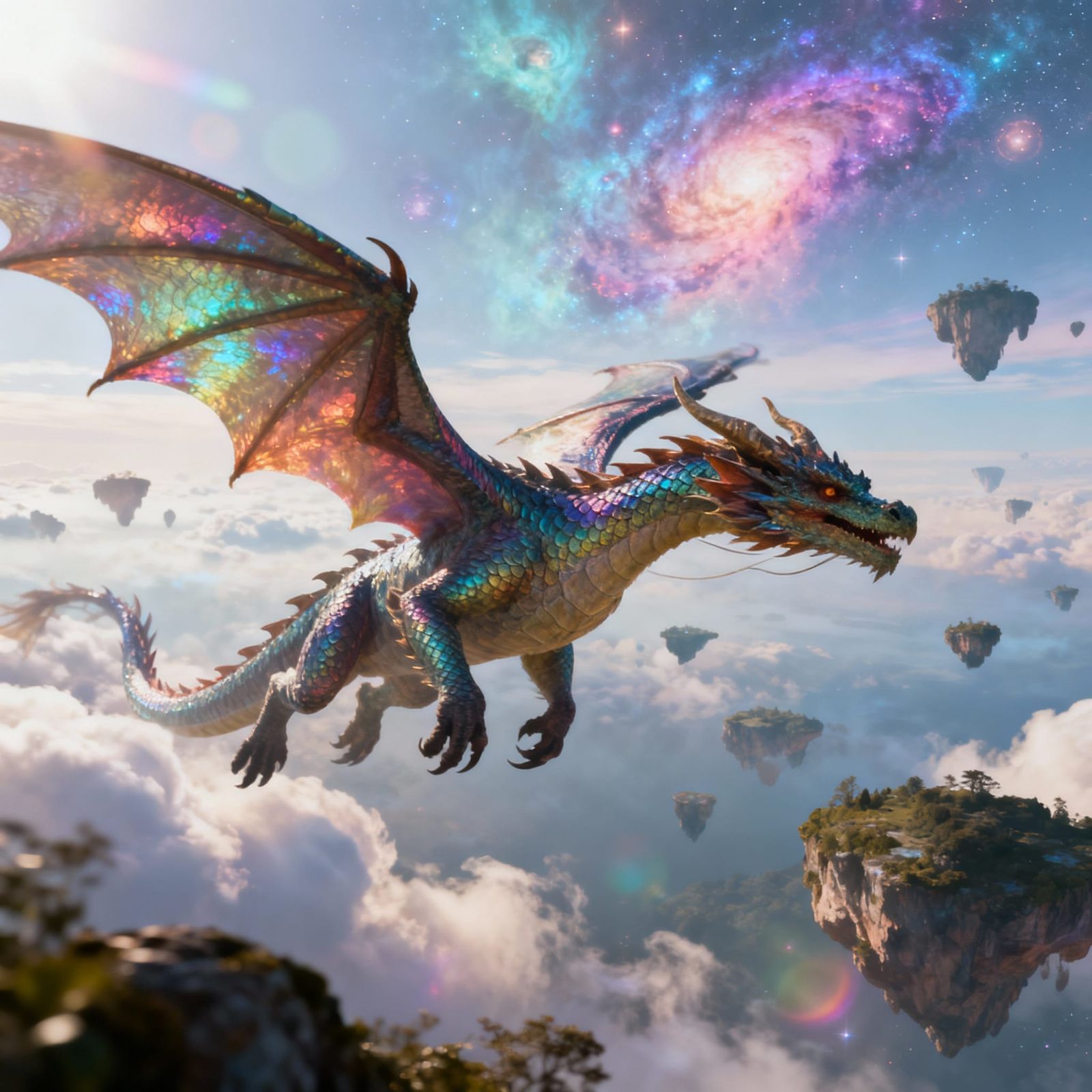 Majestic Dragon Soaring Through Ethereal Sky
