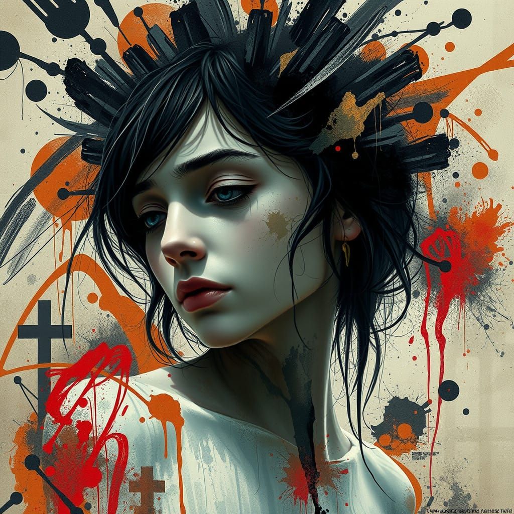 Ominous Portrait of a Young Woman Lost in Turbulent Thoughts