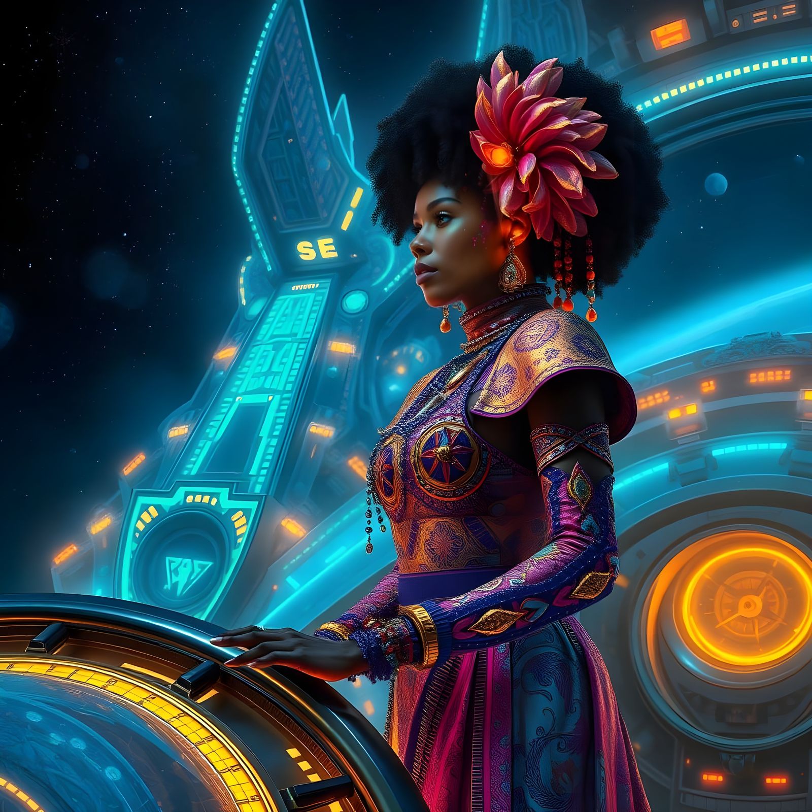 Futuristic Girl in Spaceship: Detailed Fantasy Art