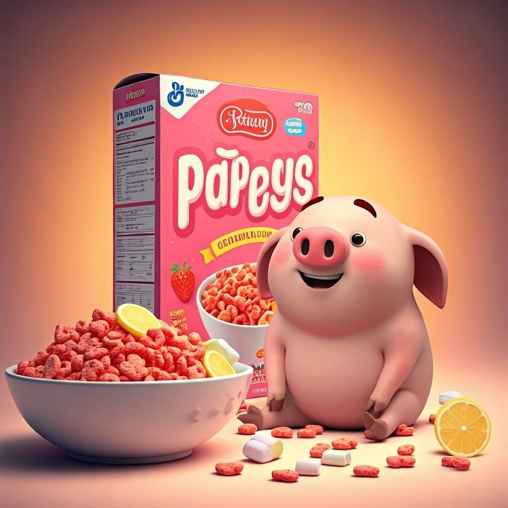 Playful Pig Surrounded by Whimsical Breakfast Treats in Vibr...