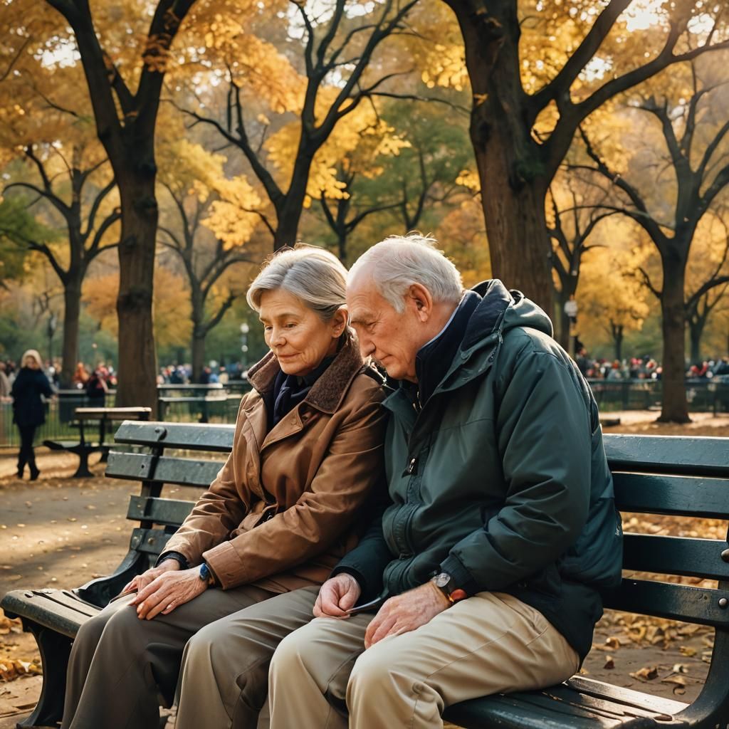 Senior Couple Embrace in Autumn Portrait