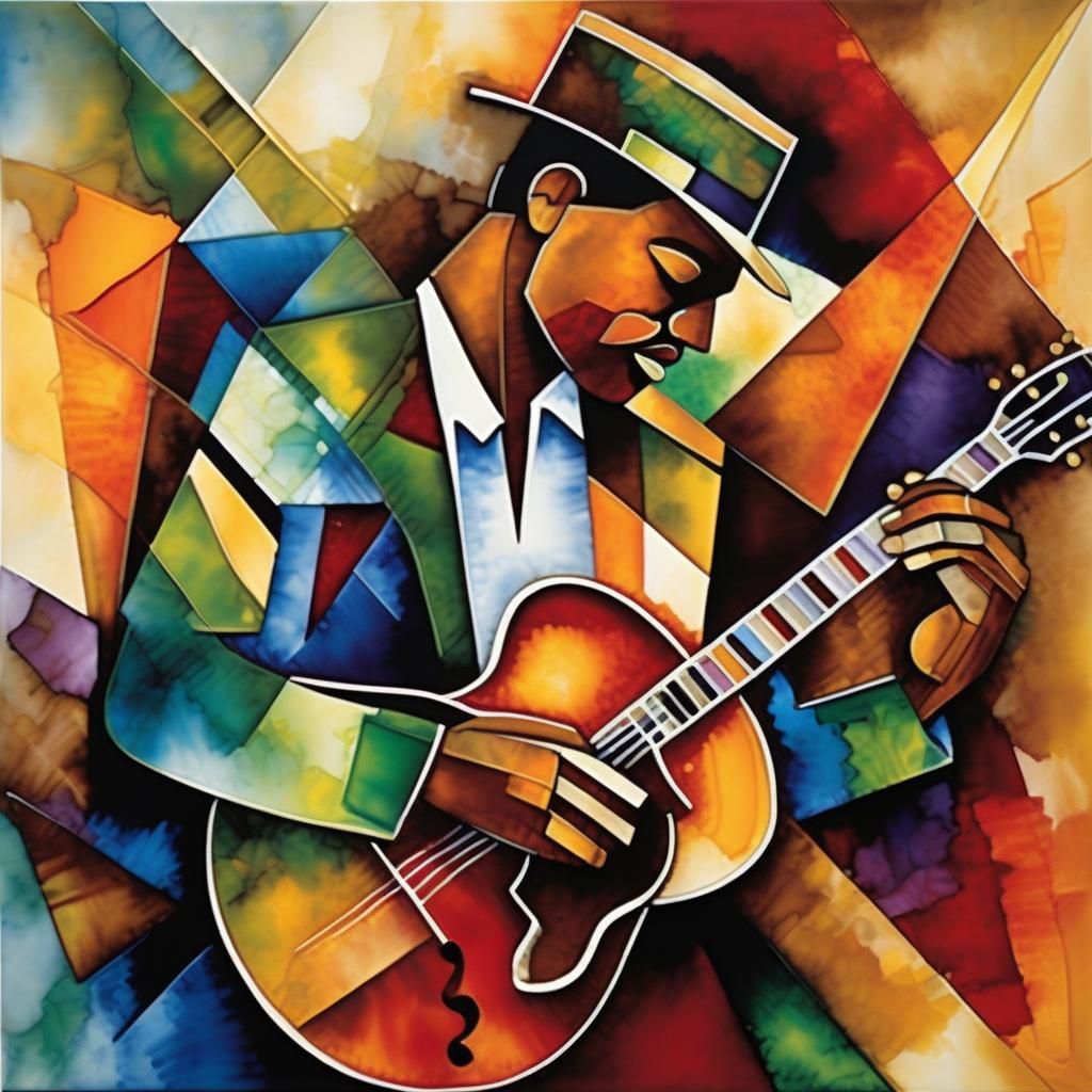 Jazz Guitarist in Alcohol Ink Style