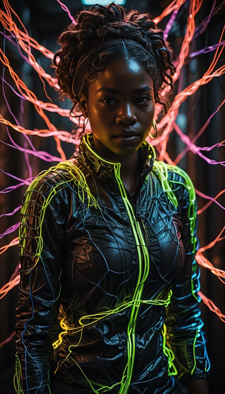 Fluorescent Wire Portrait in Hyperrealistic Style
