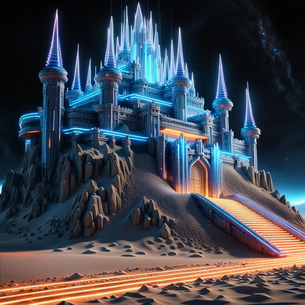 Futuristic Crystal Spaceship Castle in Space