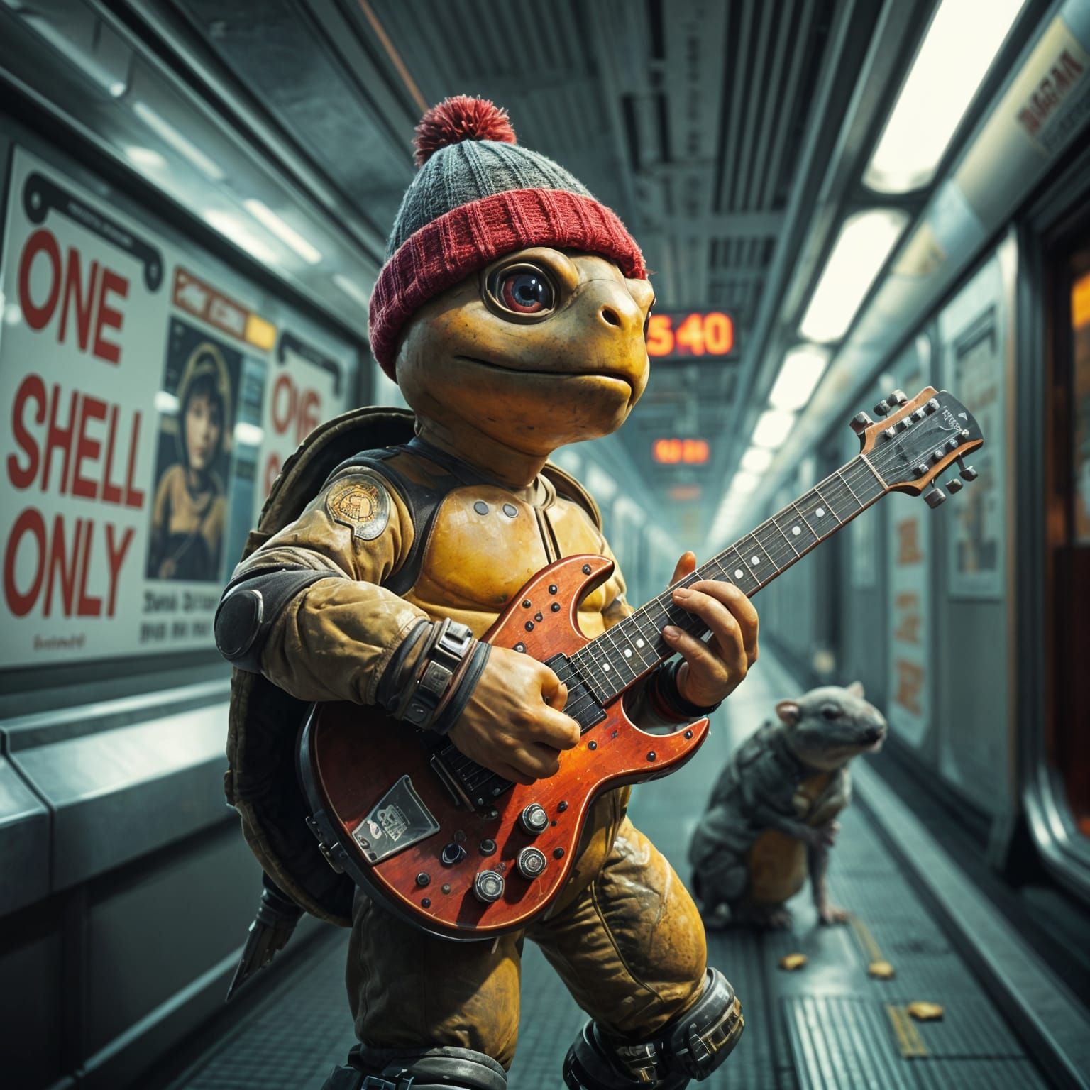Turtle Busker Performs on Subway Platform
