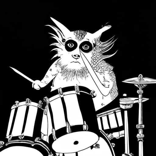 Punk Rock Cat Drummer in Horror Style