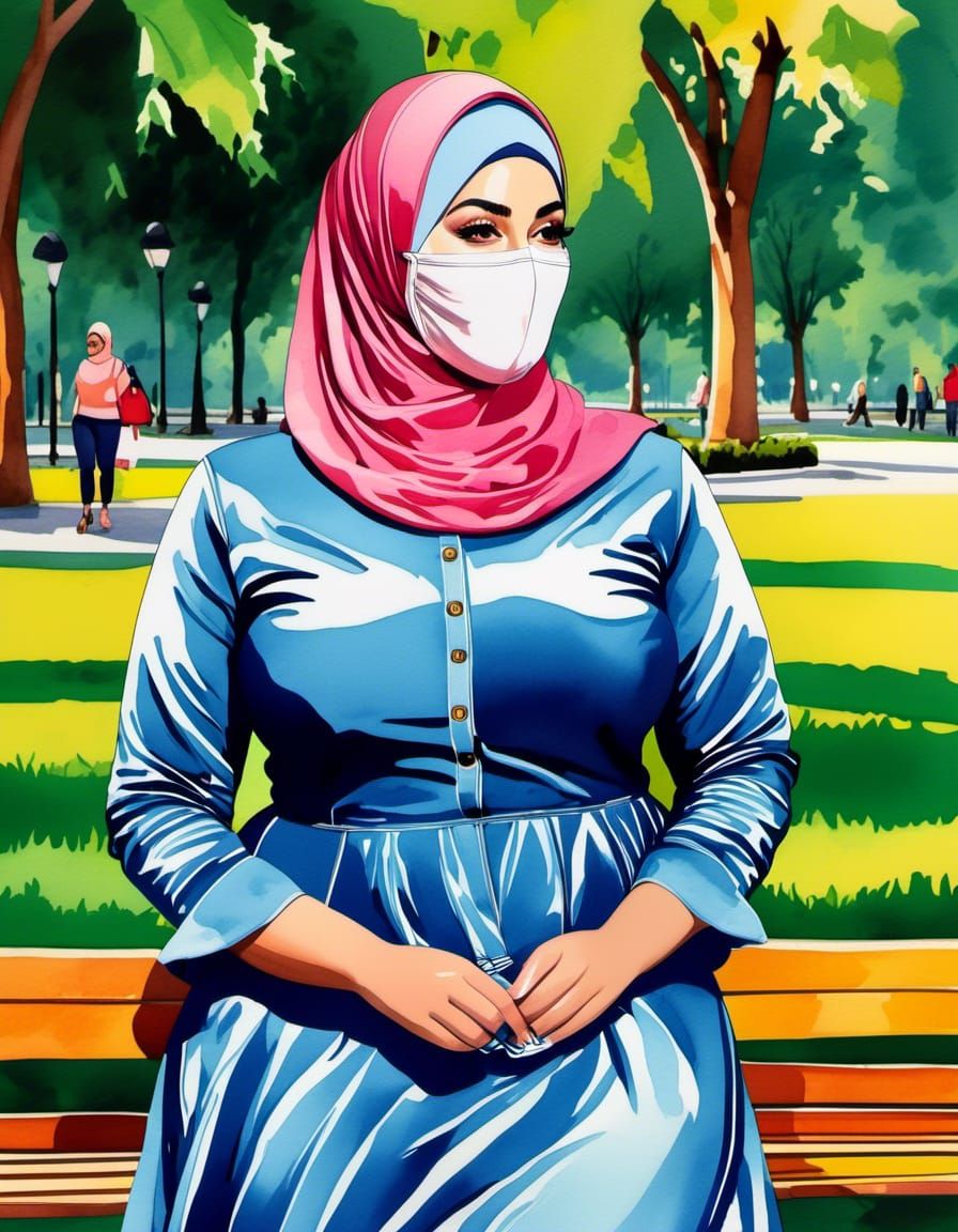 Charming Masked Hijabi Woman in Pop Art Style