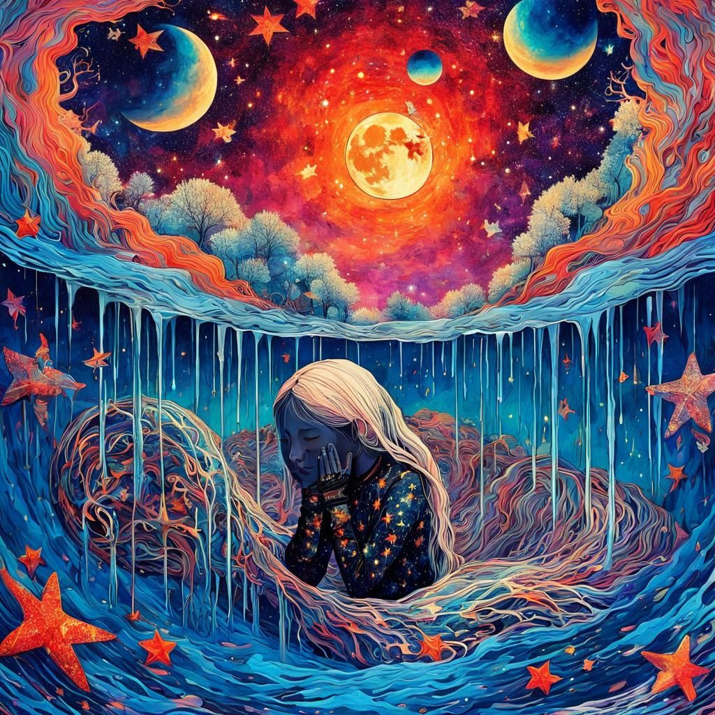 Drowning in Starry Tears: Surreal Silhouette Art