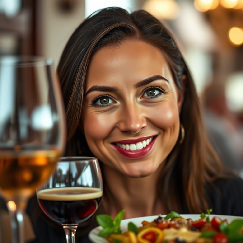 Warm Italian-Inspired Portrait of a Smiling Woman