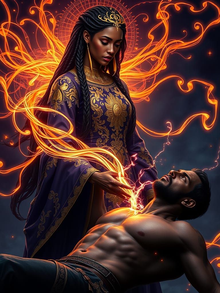 Regal Aes Sedai Channels Saidar in Art Nouveau-Inspired Scen...