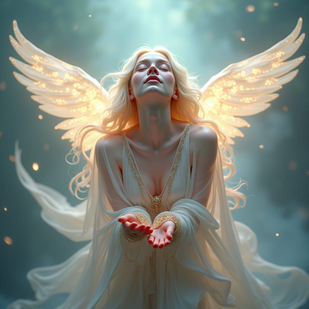 Ethereal Being Above Jeweled Hands as Digital Art