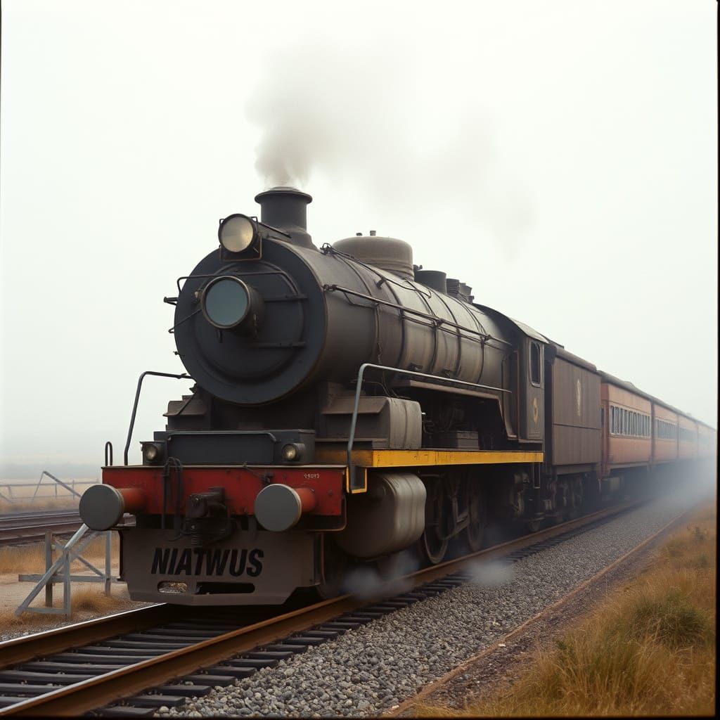 Vintage Train Speeds Through Misty Landscape in Cinematic St...