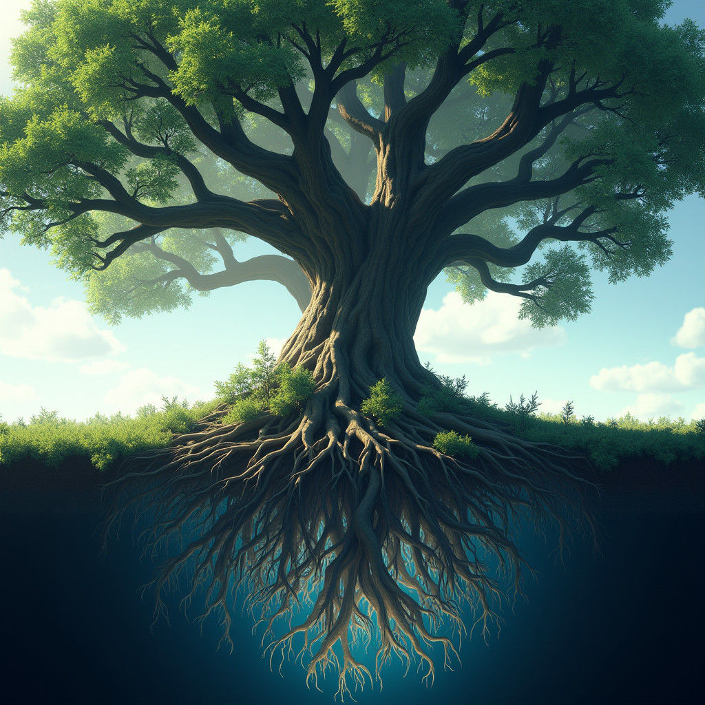 Majestic Oak Tree Roots: Anime-Inspired 3D Render