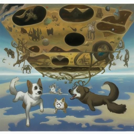 Surreal Dogs Wriggling Upside Down in Low Gravity