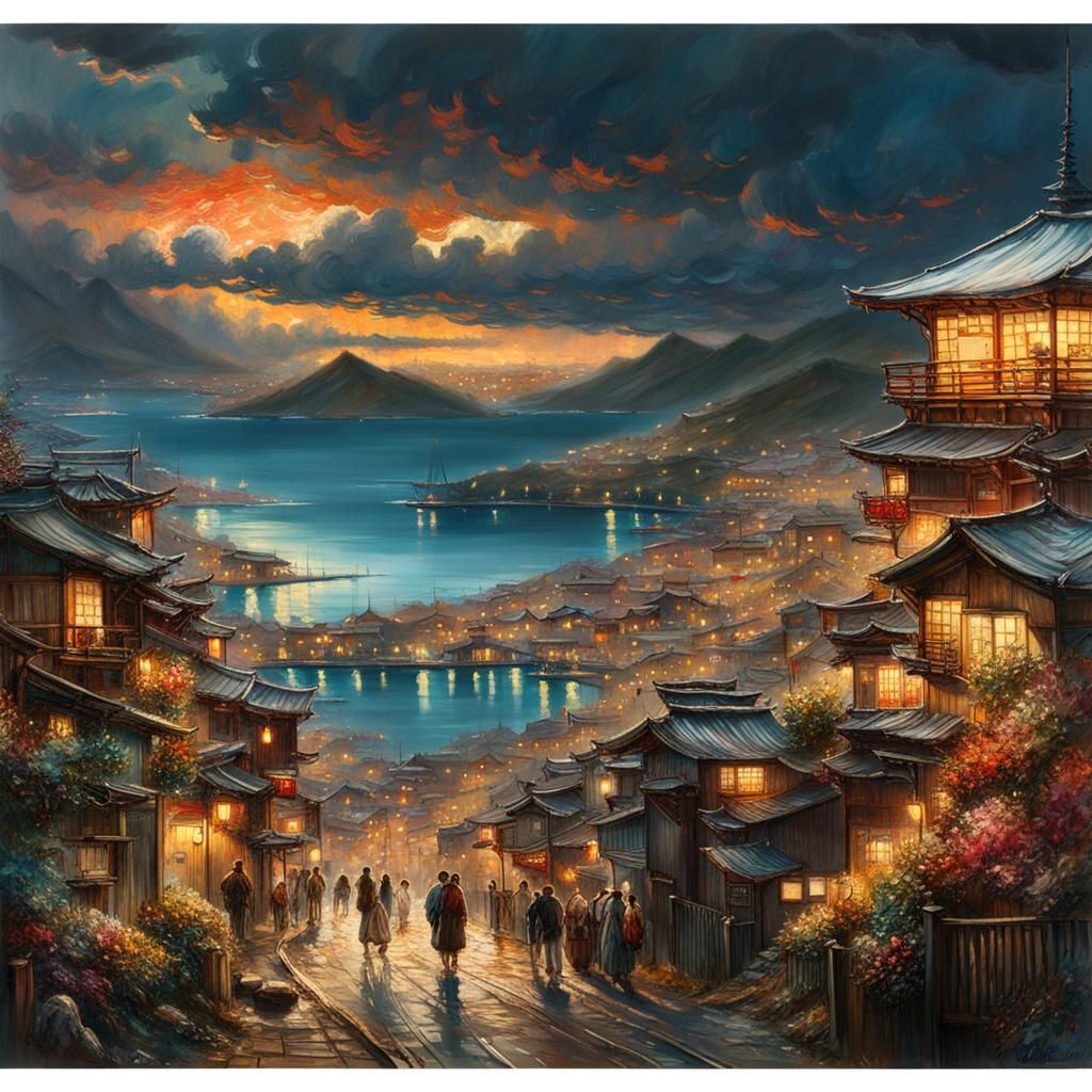 Japanese Summer Day: Hyperrealistic Hilly Seascape