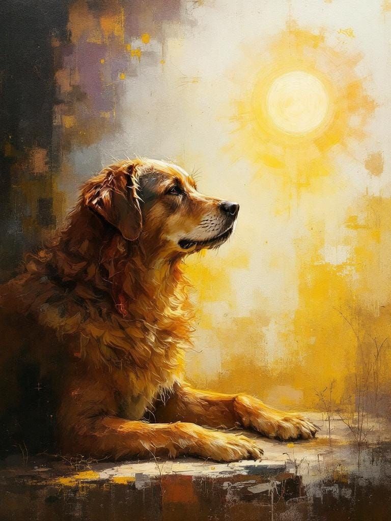 Contemplative Dog Portrait with Ethereal Atmospheric Transit...