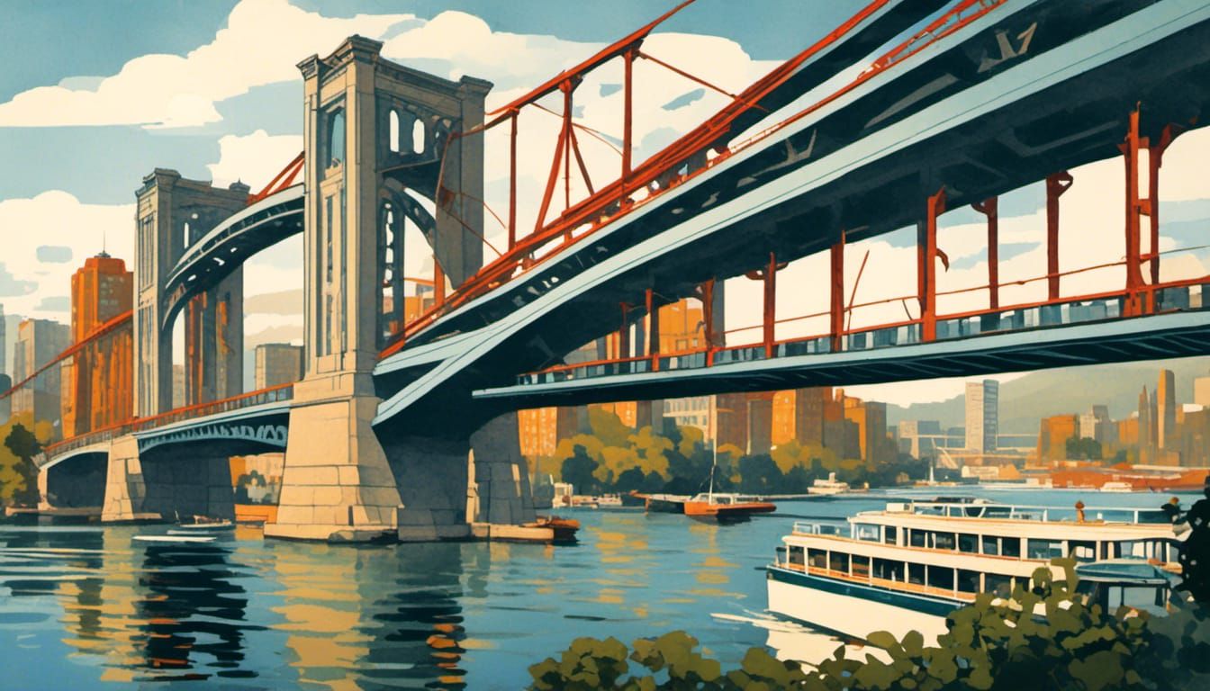 Vancouver's Burrard Bridge: An Art Deco Gouache Painting
