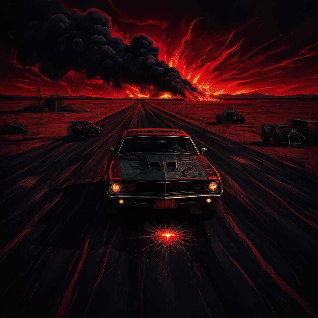 Post-Apocalyptic Muscle Car Chase Overhead