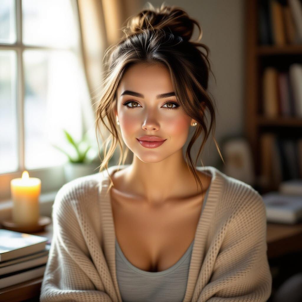 Photorealistic Selfie of a Young Woman in Golden Hour Light