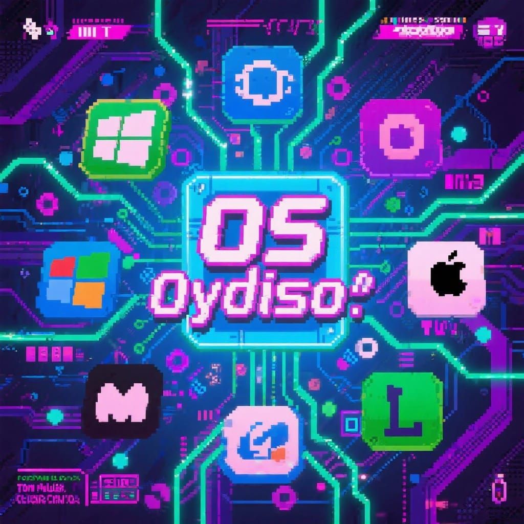 Retro OS Odyssey Game Poster: Windows, macOS, Linux