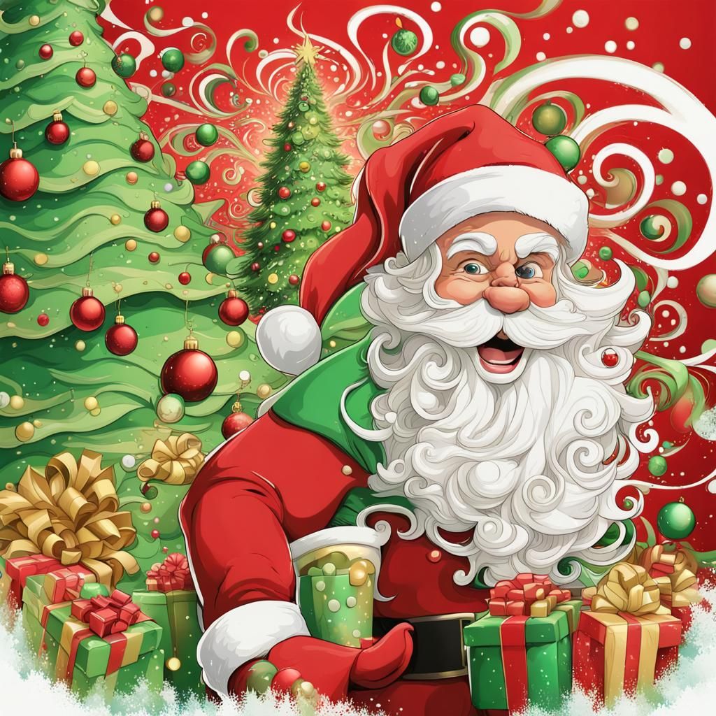 Super Santa and Sidekicks in Abstract Fractal Art