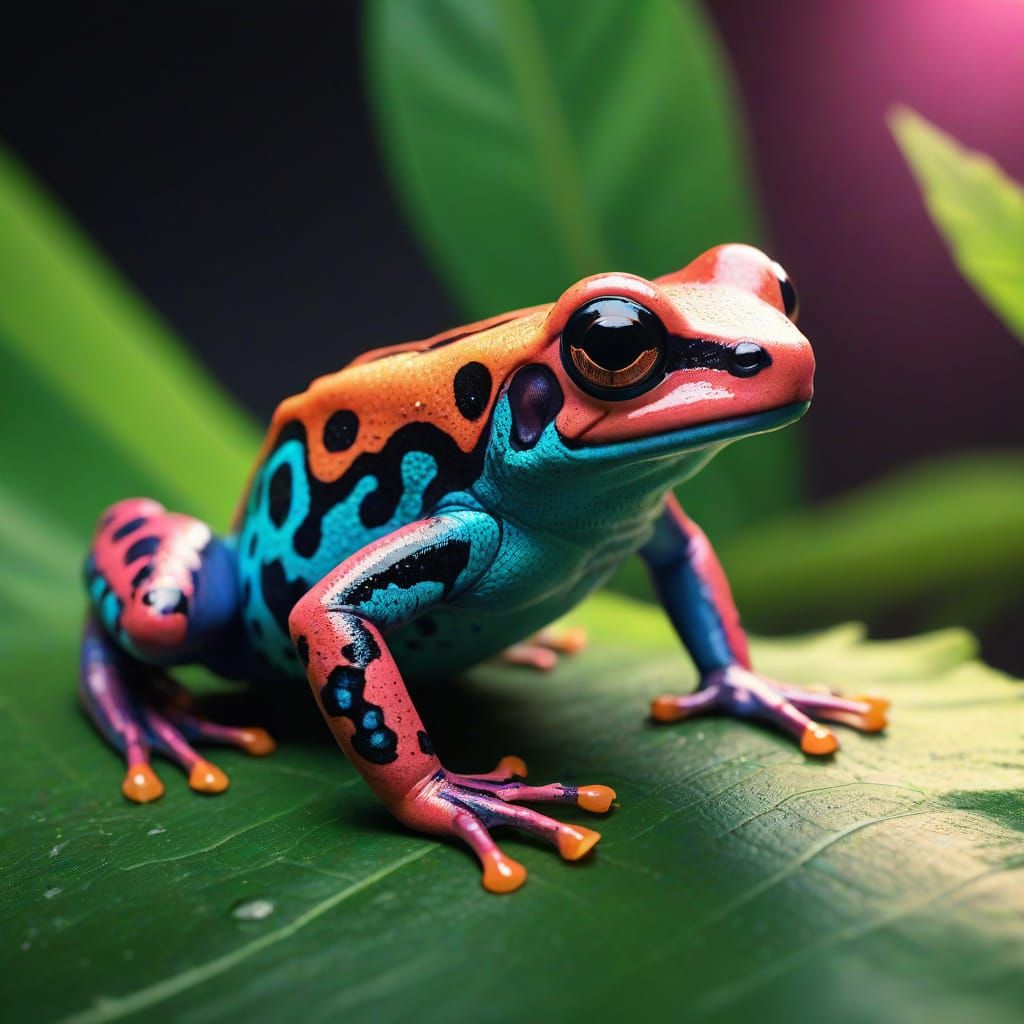 Hyper-Realistic Poison Dart Frog in Neon Colors