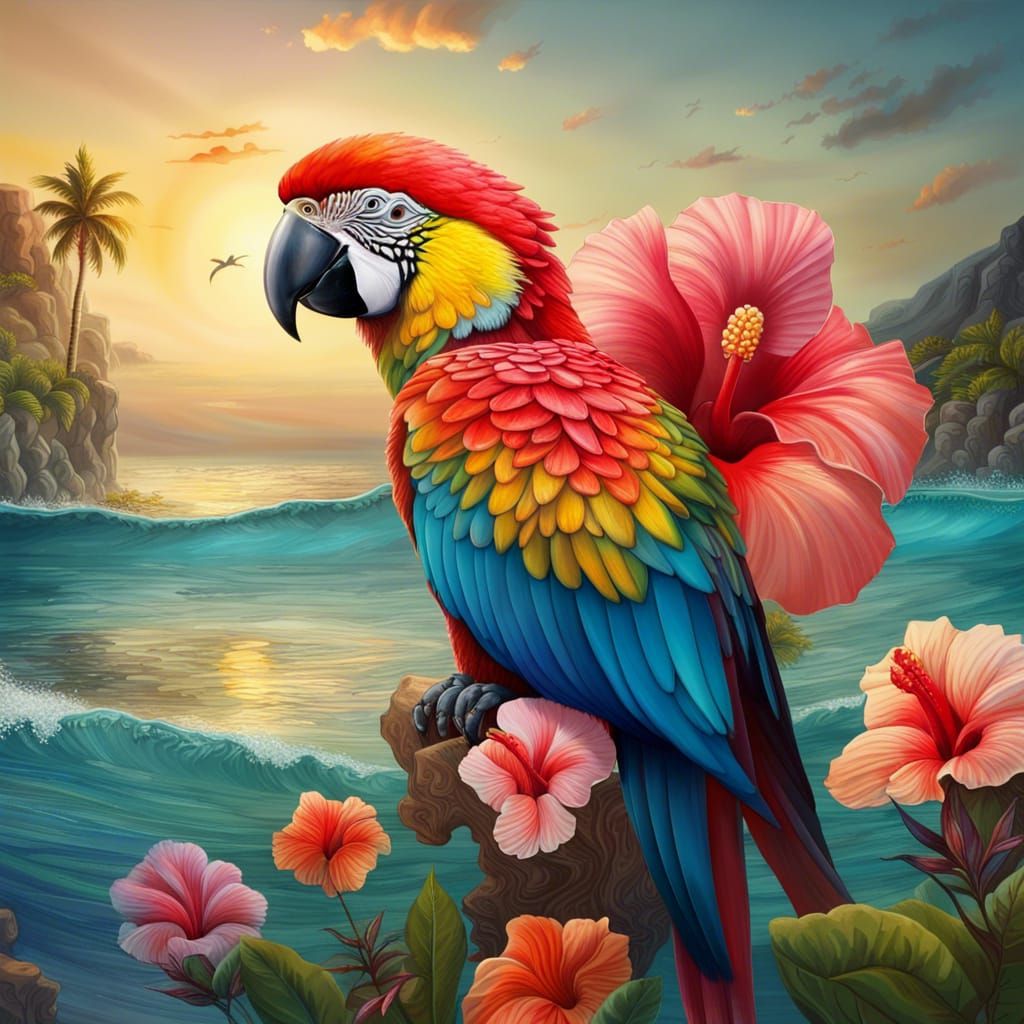 Tropical Coast at Sunset: Photorealistic Fantasy Art