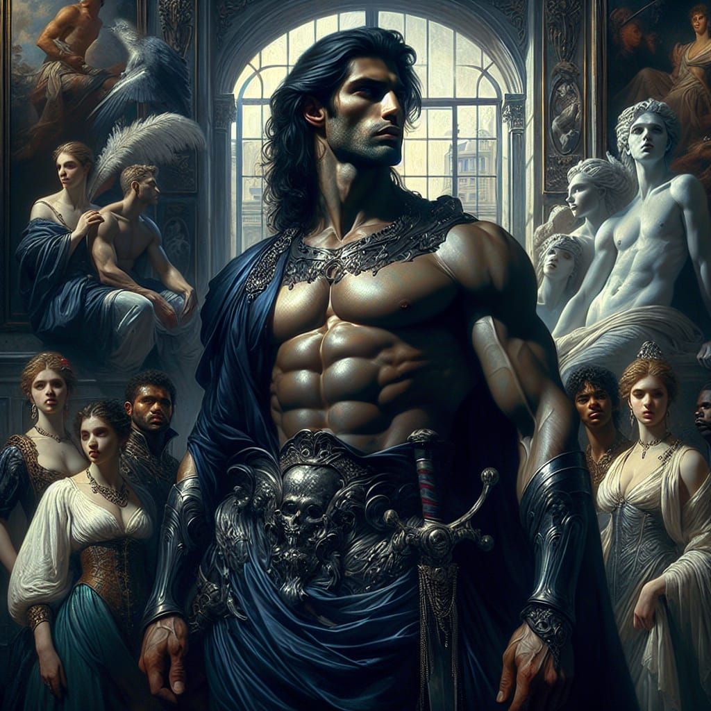 Dramatic French Classical Painting of Powerful Hispanic Man