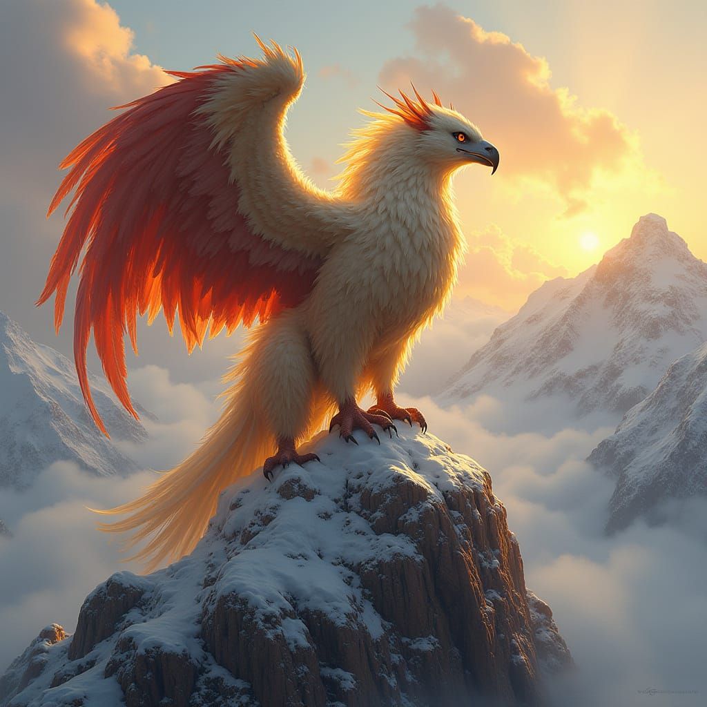 Griffin on Mountain Peak at Sunrise in Photorealistic Style