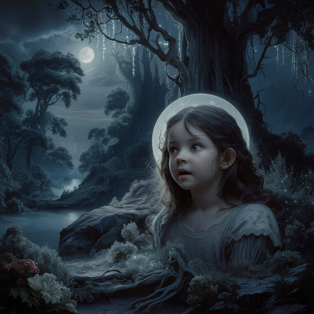 Surreal Moonlit Woodland Enchantress