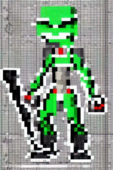 Angry Alien Warrior Pixel Art with Deadly Weapons