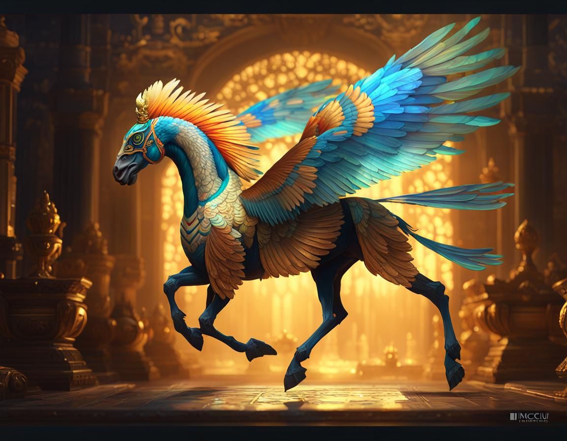 Hybrid Horse Pharaoh with Opalescent Wings