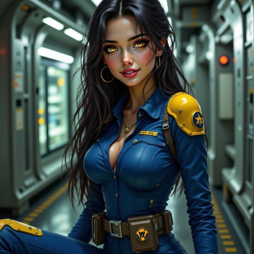 Hyperrealistic Vault Dweller in Serene Sterile Shelter