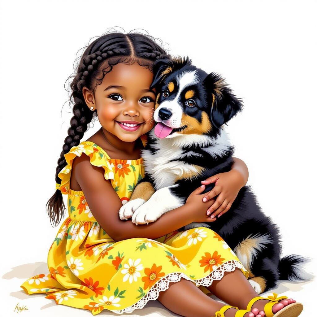 Girl with Puppy in Whimsical Romantic Realism