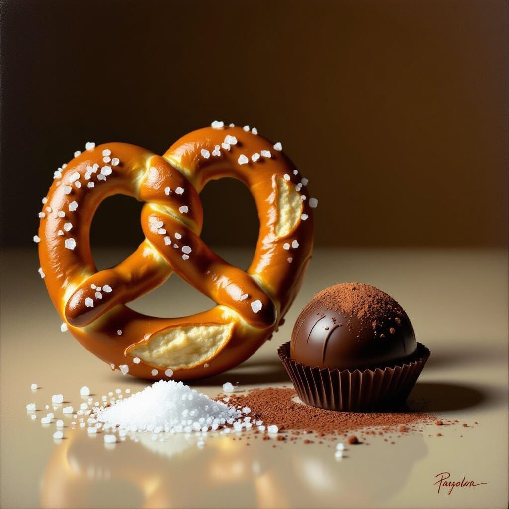 Sweet and Salty Still Life Painting: Chocolate and Pretzel