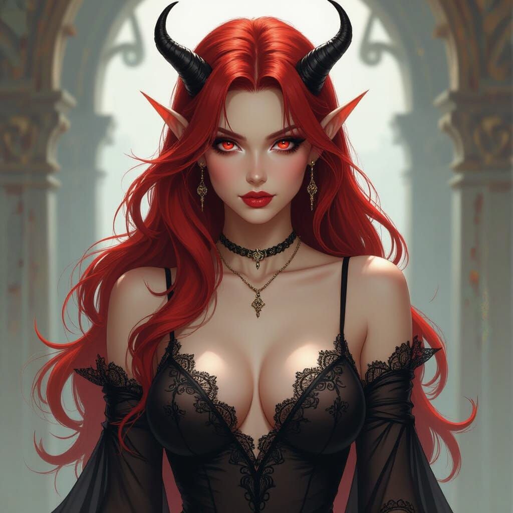 Tiefling Woman Portrait in Fantasy Art Style