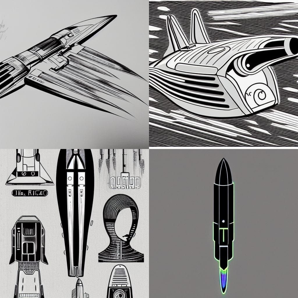 1950s Rocket in Retrofuturist Cyberpunk Moonscape