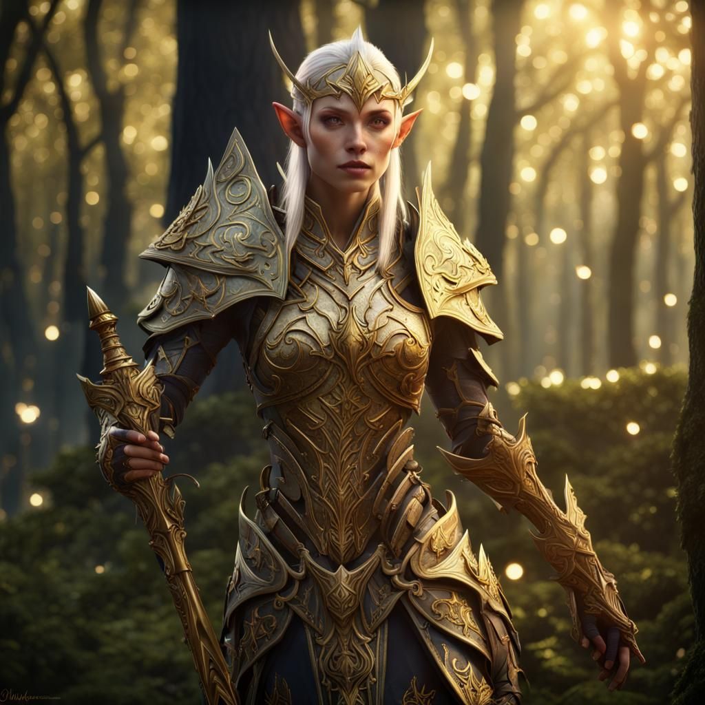 High Elf Warrior in Enchanted Forest