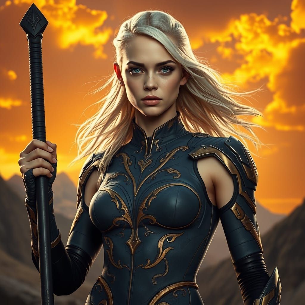 Epic Fantasy Warrior in Fiery Skies