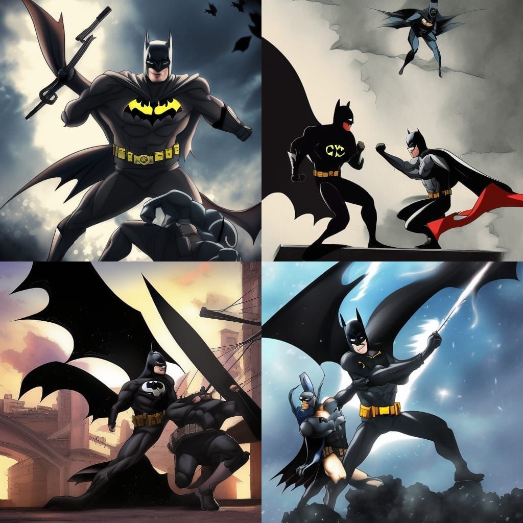 Batman Fighting Soldier in Anime Style