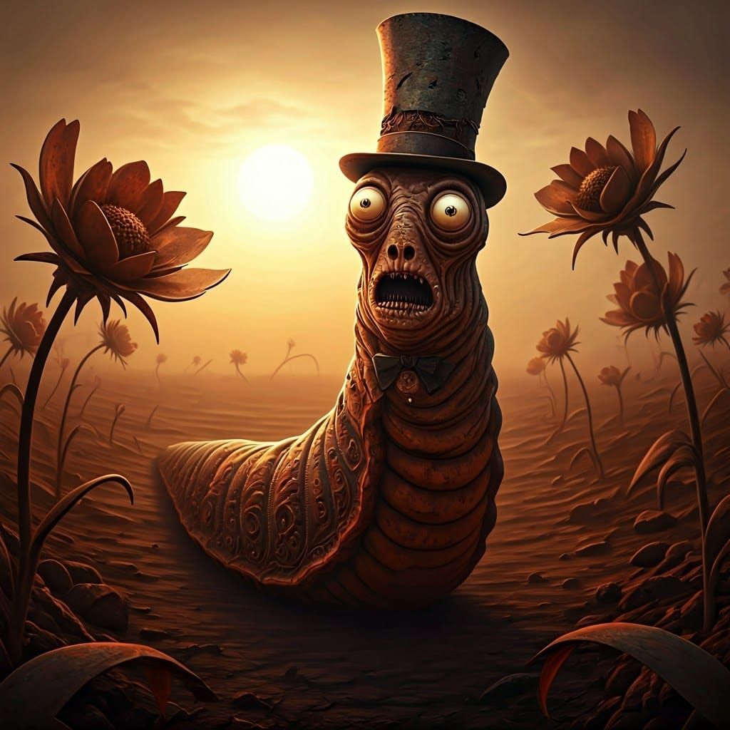 Steampunk Slug Devil in a Haunting, Decaying Landscape