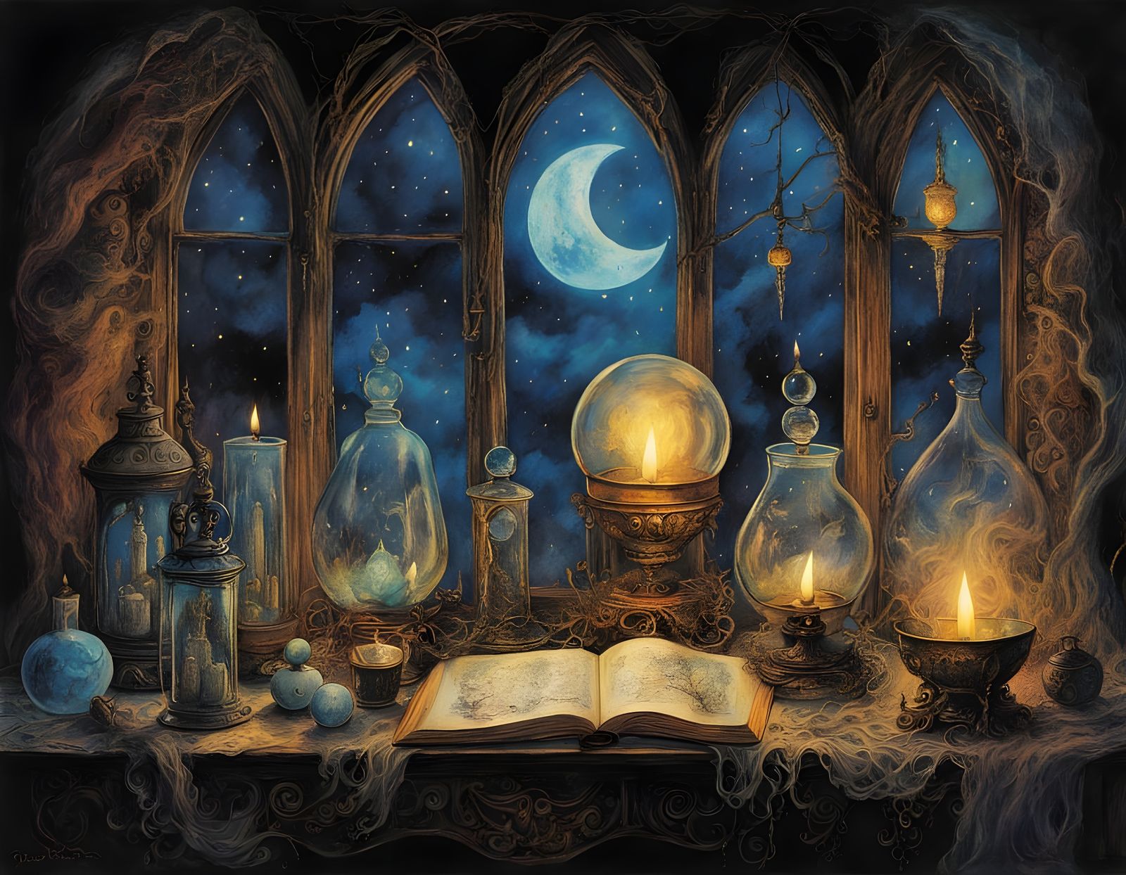 Mystical Witch's Chamber in Candlelit Splendor